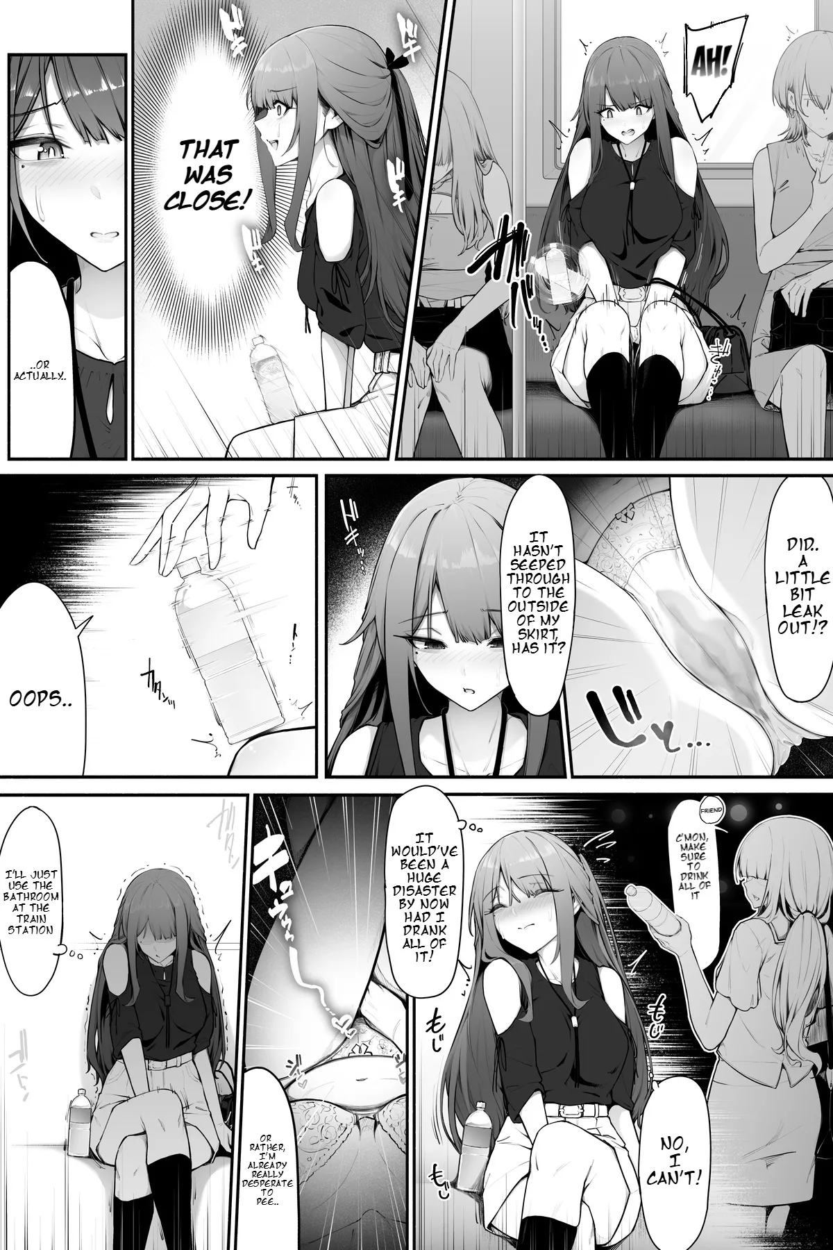 Page 2 of A woman who needs to pee but drinks water to help her pee